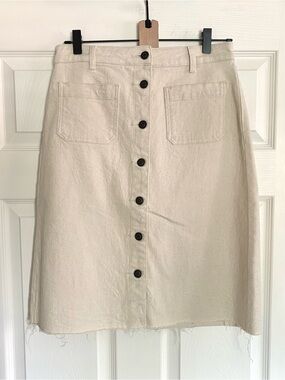 OAT New York Women's Oatmeal Denim Button Front Straight Skirt